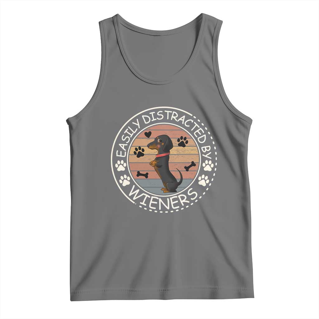 Easily Distracted By Wieners Tank Top Dachshund Dog Lover Retro Sunset TS12 Black Heather Print Your Wear