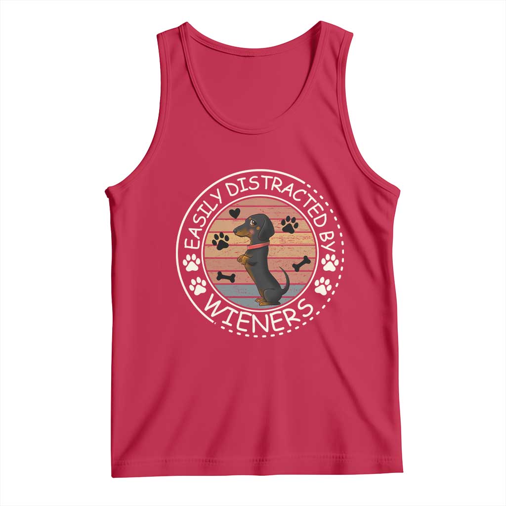 Easily Distracted By Wieners Tank Top Dachshund Dog Lover Retro Sunset TS12 Red Print Your Wear
