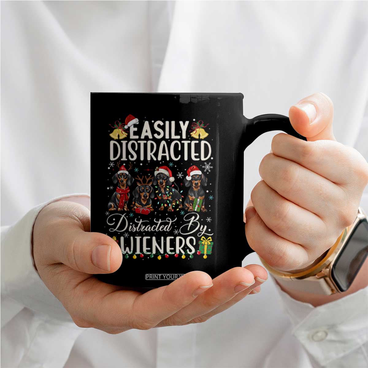 Christmas Dachshund Coffee Mug Funny Easily Distracted By Wieners TS12 Print Your Wear