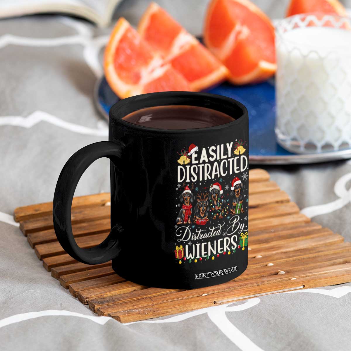 Christmas Dachshund Coffee Mug Funny Easily Distracted By Wieners TS12 Print Your Wear