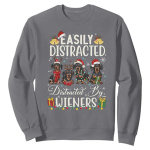 Christmas Dachshund Sweatshirt Funny Easily Distracted By Wieners TS12 Charcoal Print Your Wear