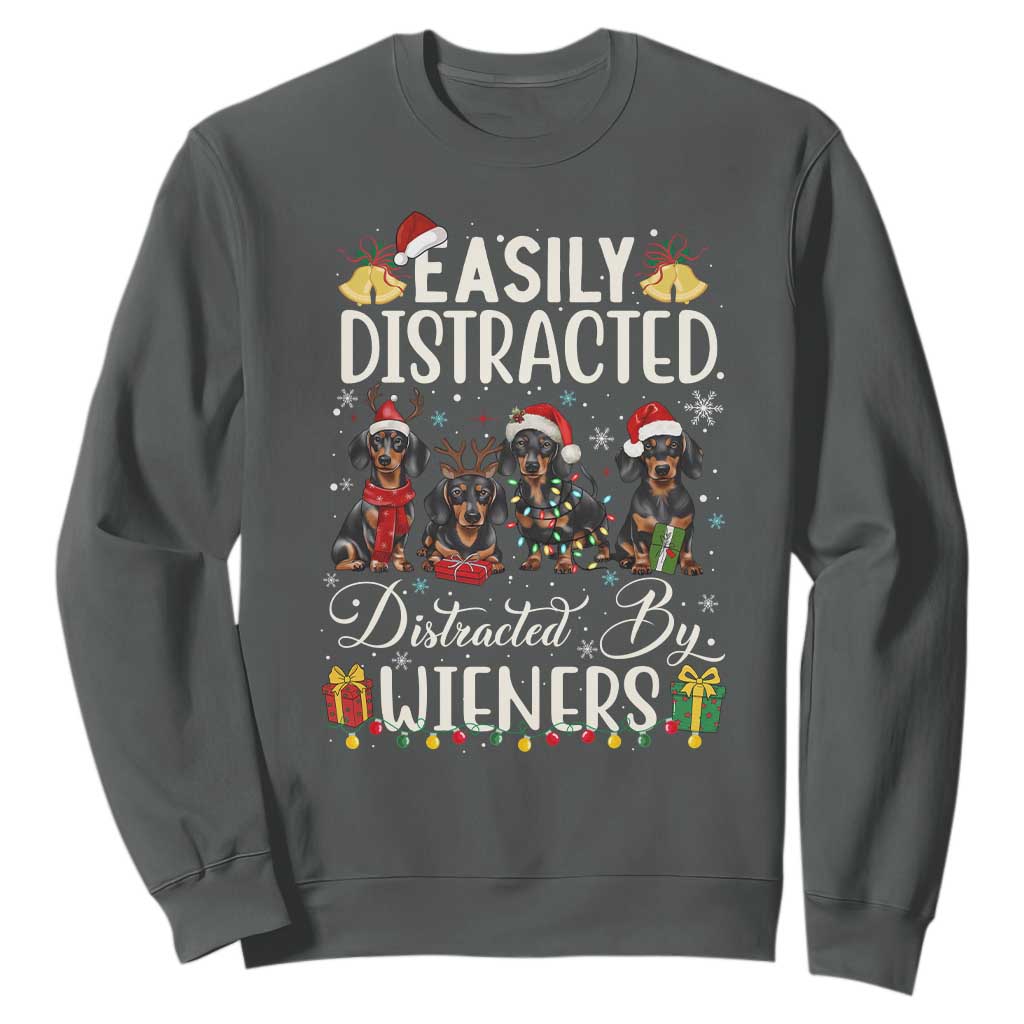 Christmas Dachshund Sweatshirt Funny Easily Distracted By Wieners TS12 Dark Heather Print Your Wear