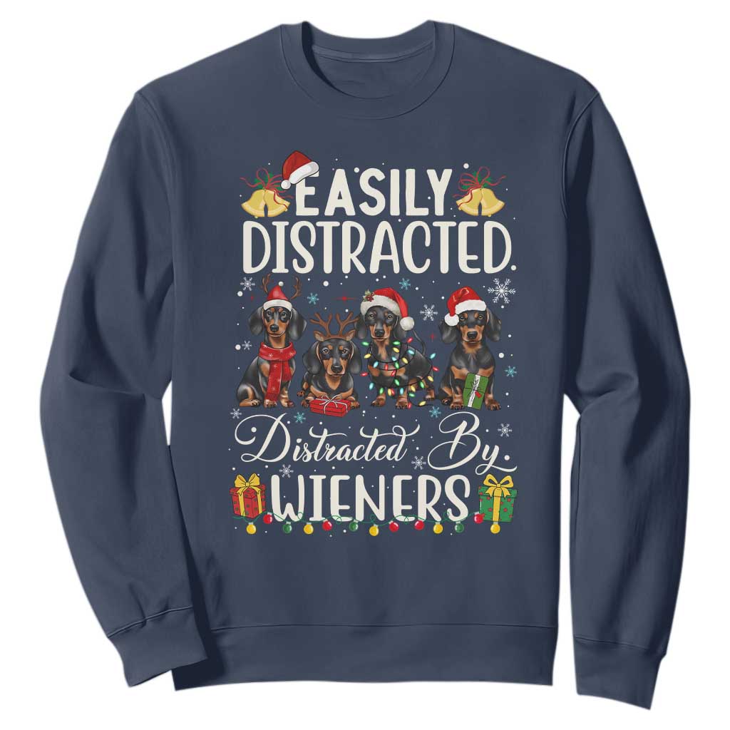 Christmas Dachshund Sweatshirt Funny Easily Distracted By Wieners TS12 Navy Print Your Wear