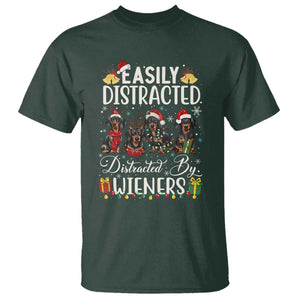 Christmas Dachshund T Shirt Funny Easily Distracted By Wieners TS12 Dark Forest Green Print Your Wear
