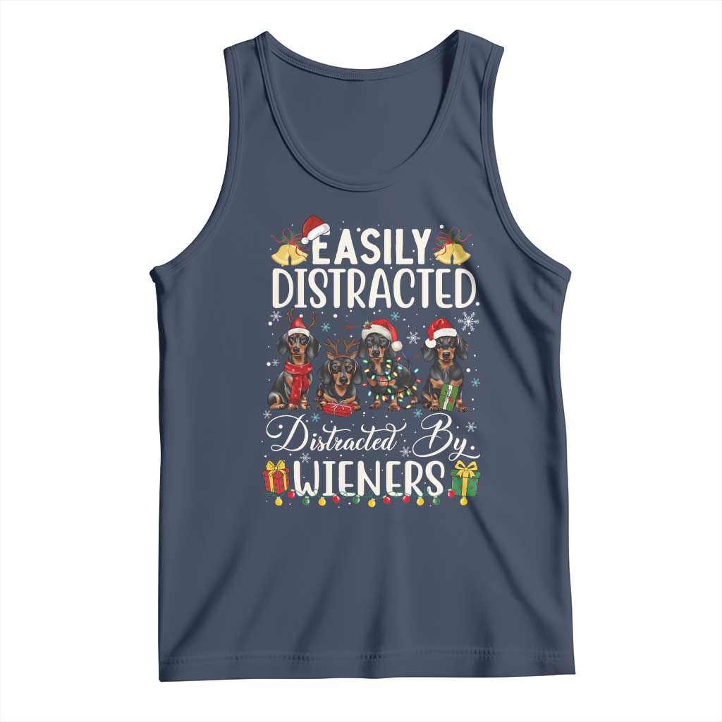 Christmas Dachshund Tank Top Funny Easily Distracted By Wieners TS12 Navy Print Your Wear