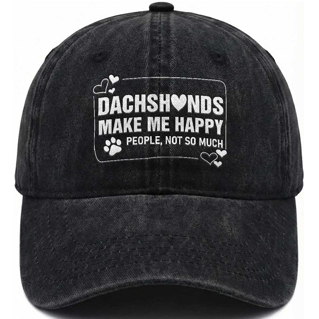 Dog Lover Washed Cotton Baseball Cap Dachshunds Make Me Happy Quote TS12 Print Your Wear