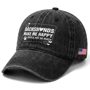 Dog Lover Washed Cotton Baseball Cap Dachshunds Make Me Happy Quote TS12 Print Your Wear