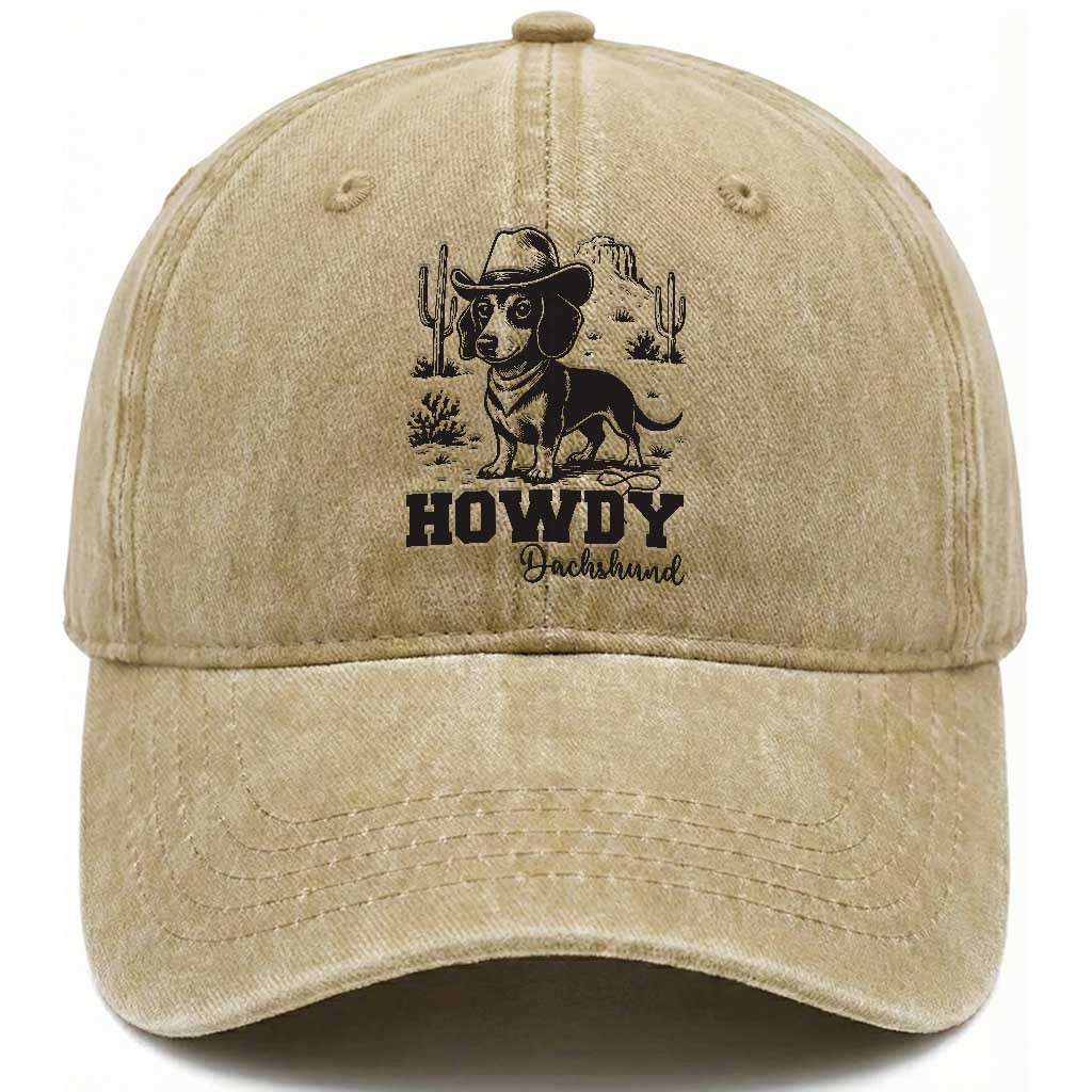 Funny Cowboy Dog Washed Cotton Baseball Cap Howdy Dachshund Vintage Western TS12 Print Your Wear