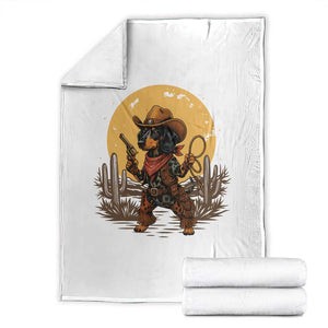 Funny Dachshund Cowboy Throw Blanket Western Wiener Dog TS12 White Print Your Wear