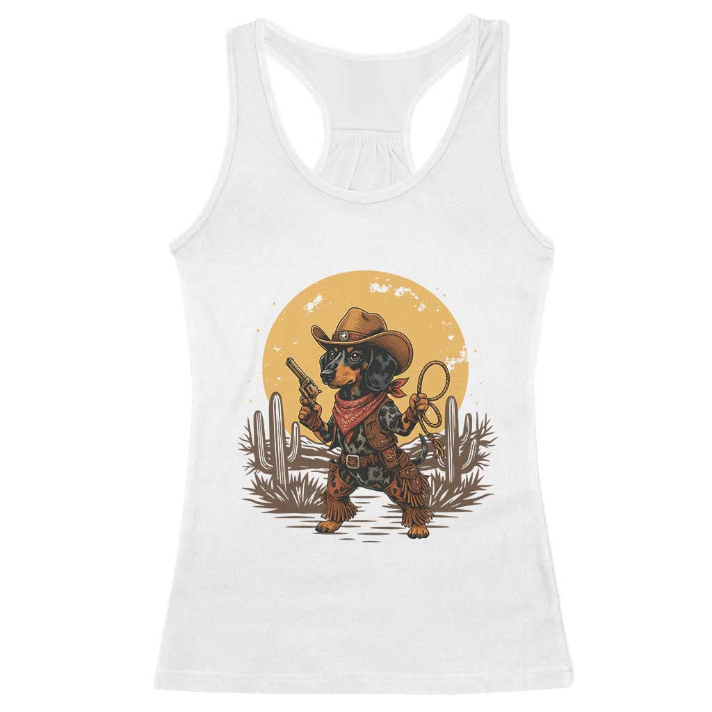 Funny Dachshund Cowboy Racerback Tank Top Western Wiener Dog TS12 White Print Your Wear