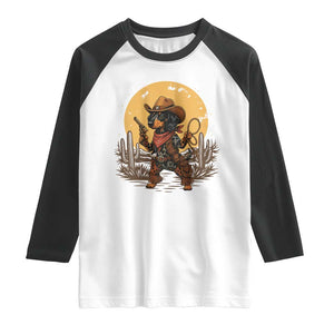 Funny Dachshund Cowboy Raglan Shirt Western Wiener Dog TS12 White Black Print Your Wear
