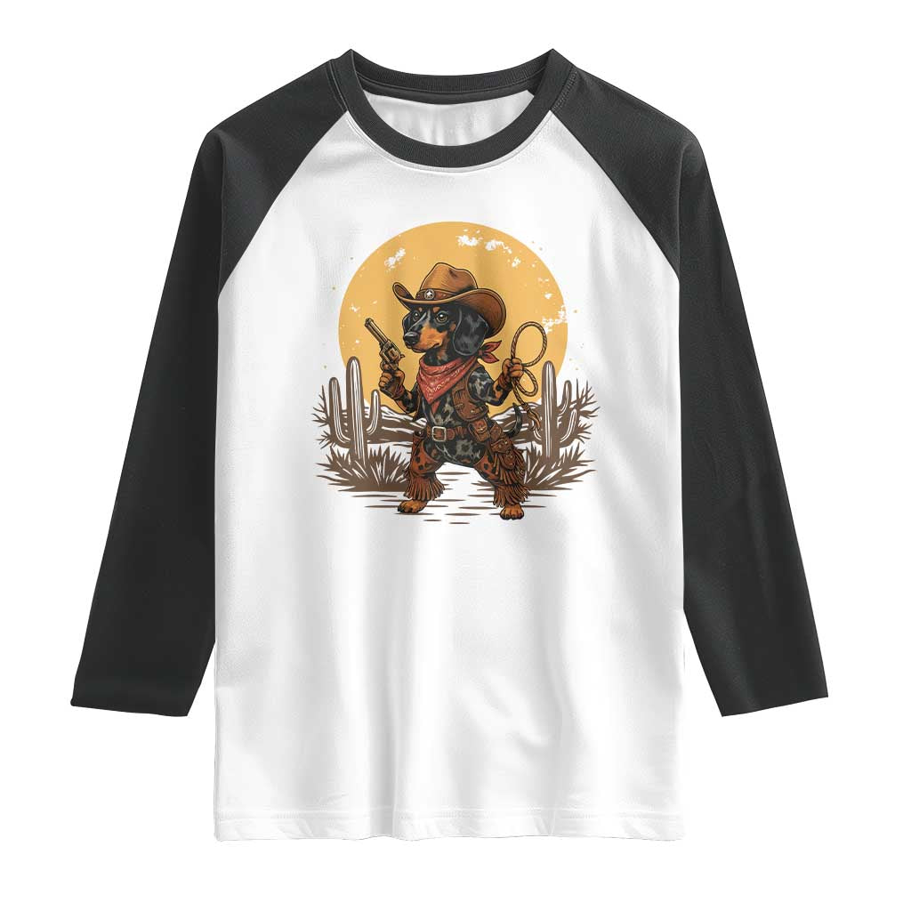 Funny Dachshund Cowboy Raglan Shirt Western Wiener Dog TS12 White Black Print Your Wear