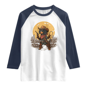 Funny Dachshund Cowboy Raglan Shirt Western Wiener Dog TS12 White Navy Print Your Wear