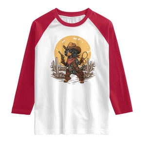 Funny Dachshund Cowboy Raglan Shirt Western Wiener Dog TS12 White Red Print Your Wear