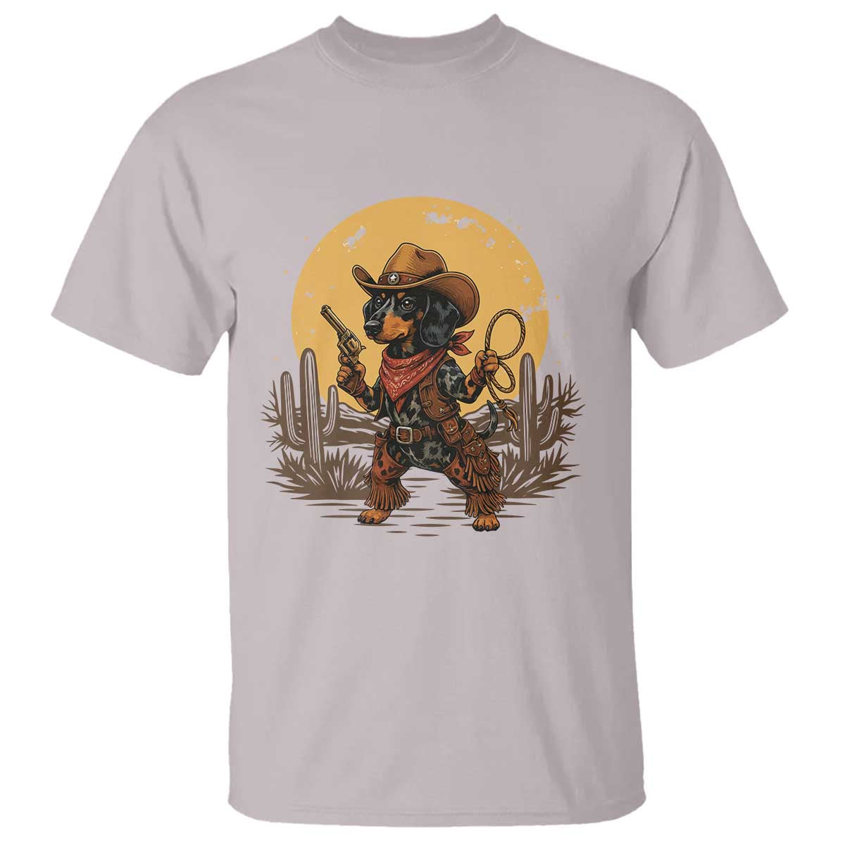 Funny Dachshund Cowboy T Shirt Western Wiener Dog TS12 Ice Gray Print Your Wear