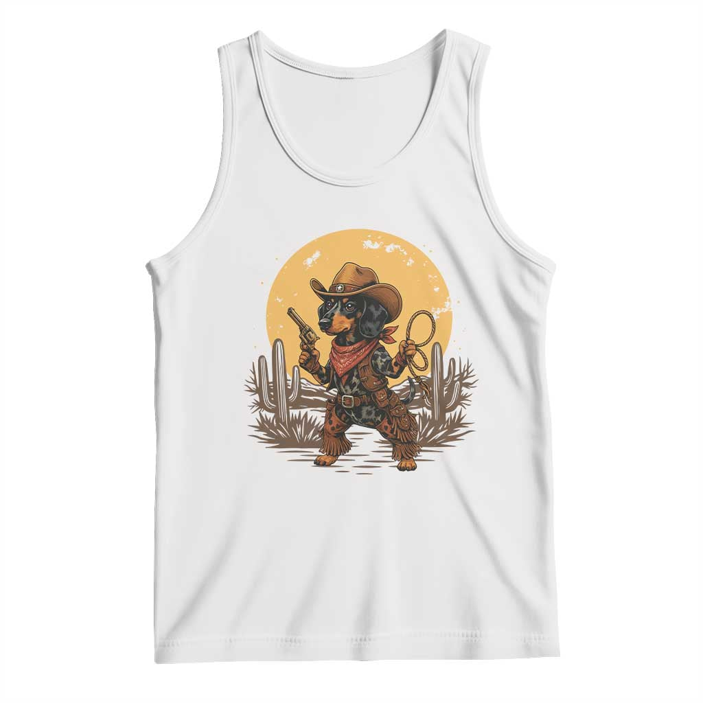 Funny Dachshund Cowboy Tank Top Western Wiener Dog TS12 White Print Your Wear