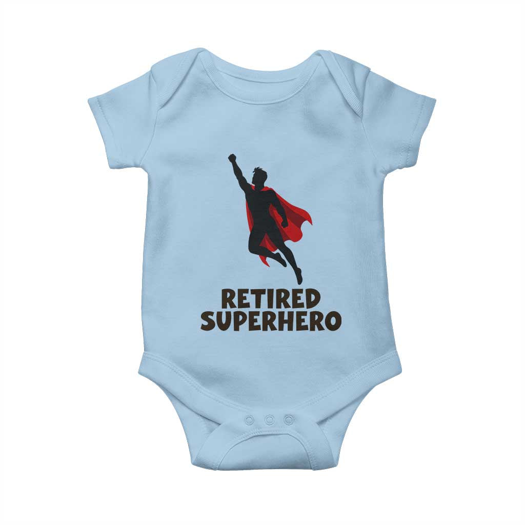Retired Superhero Retirement Gift Baby Onesie Flying Red Cape Silhouette Graphic TS12 Light Blue Print Your Wear