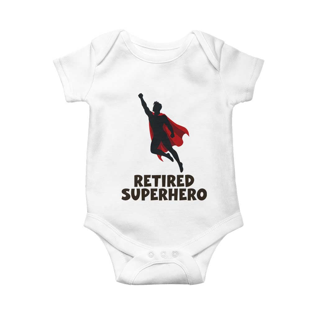 Retired Superhero Retirement Gift Baby Onesie Flying Red Cape Silhouette Graphic TS12 White Print Your Wear