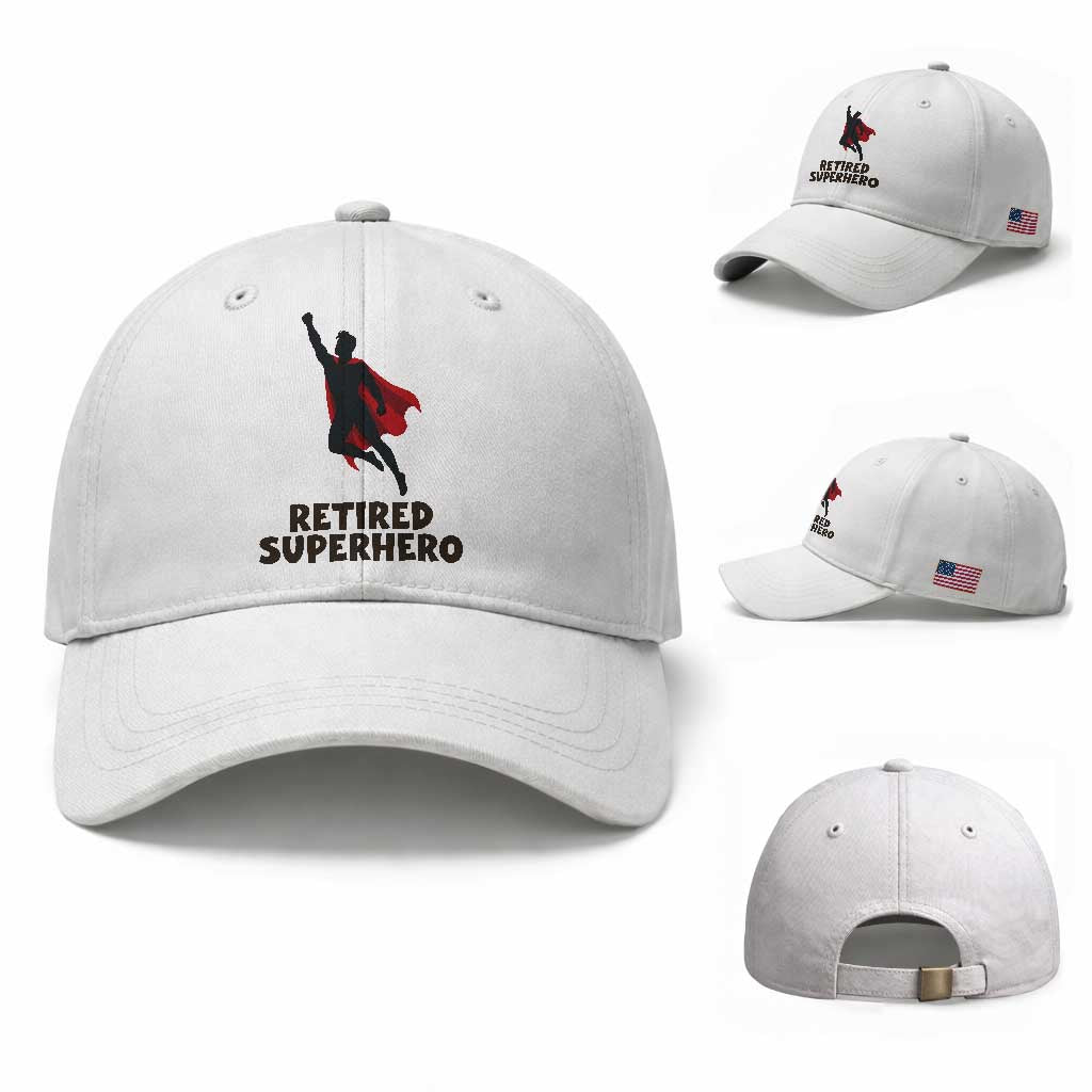 Retired Superhero Retirement Gift Baseball Cap Flying Red Cape Silhouette Graphic TS12 Baseball Cap Universal Fit White Print Your Wear