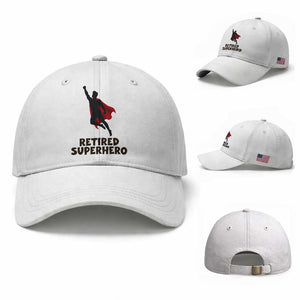 Retired Superhero Retirement Gift Baseball Cap Flying Red Cape Silhouette Graphic TS12 Baseball Cap Universal Fit White Print Your Wear
