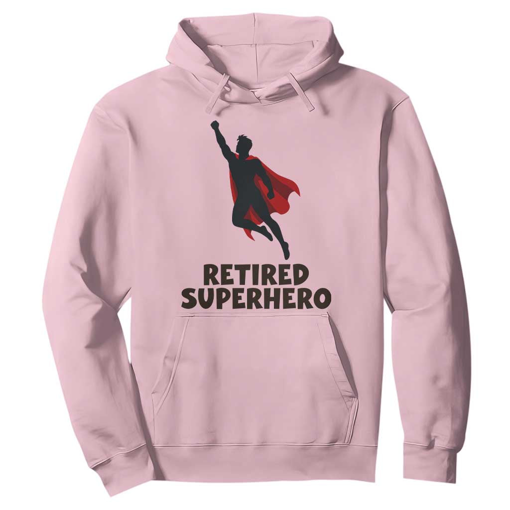 Retired Superhero Retirement Gift Hoodie Flying Red Cape Silhouette Graphic TS12 Light Pink Print Your Wear