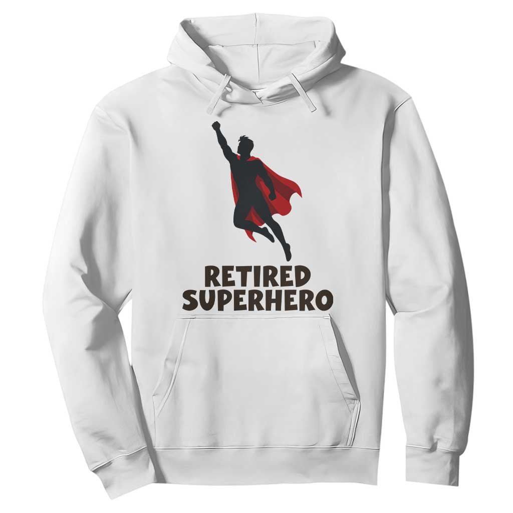 Retired Superhero Retirement Gift Hoodie Flying Red Cape Silhouette Graphic TS12 White Print Your Wear