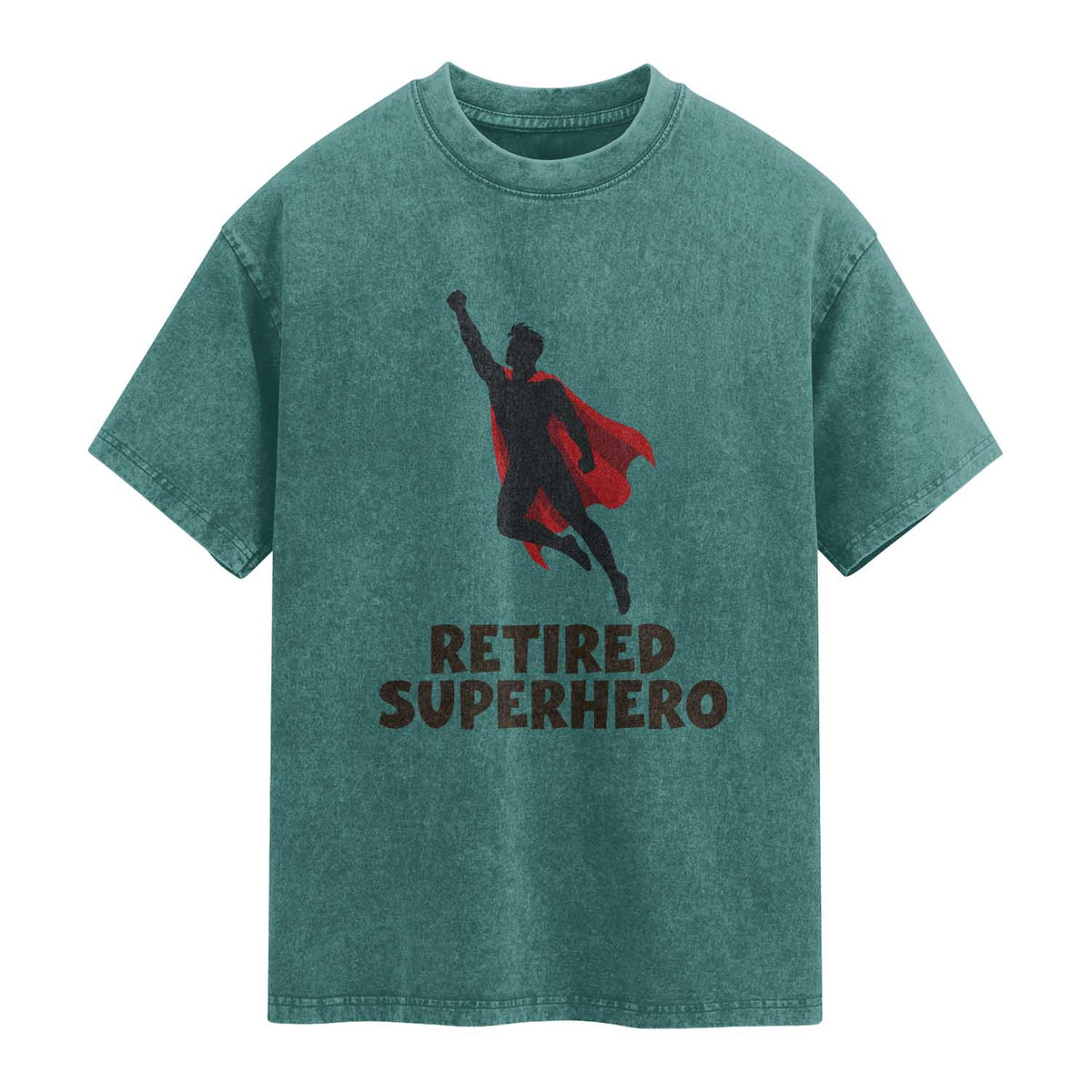 Retired Superhero Retirement Gift Washed Cotton T-Shirt Flying Red Cape Silhouette Graphic