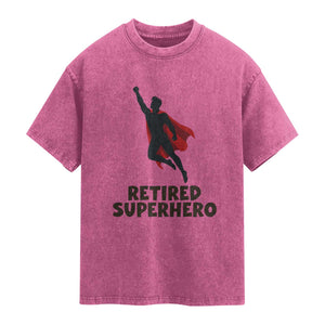 Retired Superhero Retirement Gift Washed Cotton T-Shirt Flying Red Cape Silhouette Graphic