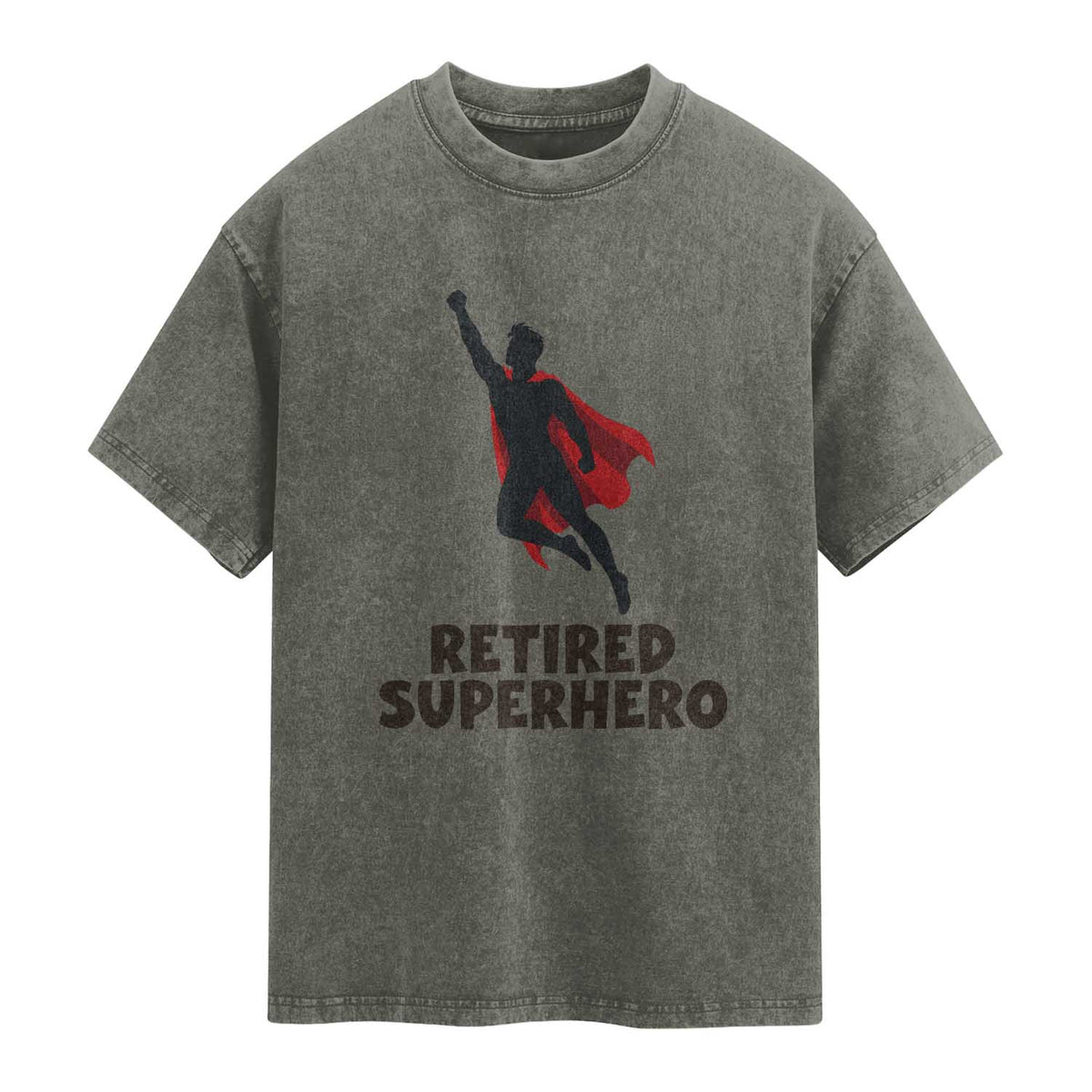Retired Superhero Retirement Gift Washed Cotton T-Shirt Flying Red Cape Silhouette Graphic