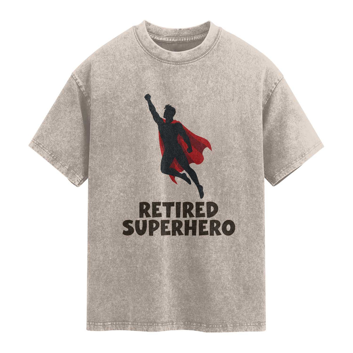 Retired Superhero Retirement Gift Washed Cotton T-Shirt Flying Red Cape Silhouette Graphic