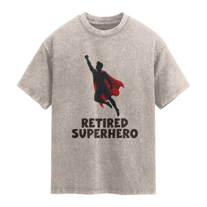 Retired Superhero Retirement Gift Washed Cotton T-Shirt Flying Red Cape Silhouette Graphic