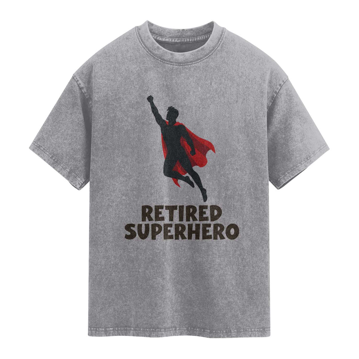 Retired Superhero Retirement Gift Washed Cotton T-Shirt Flying Red Cape Silhouette Graphic