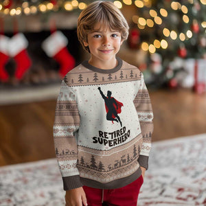 Retired Superhero Retirement Gift Ugly Christmas Sweater Flying Red Cape Silhouette Graphic TS12 Mocha Mousse Print Your Wear