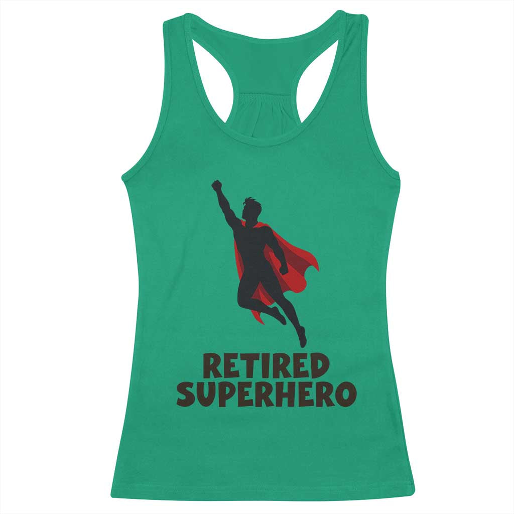Retired Superhero Retirement Gift Racerback Tank Top Flying Red Cape Silhouette Graphic TS12 Irish Green Print Your Wear