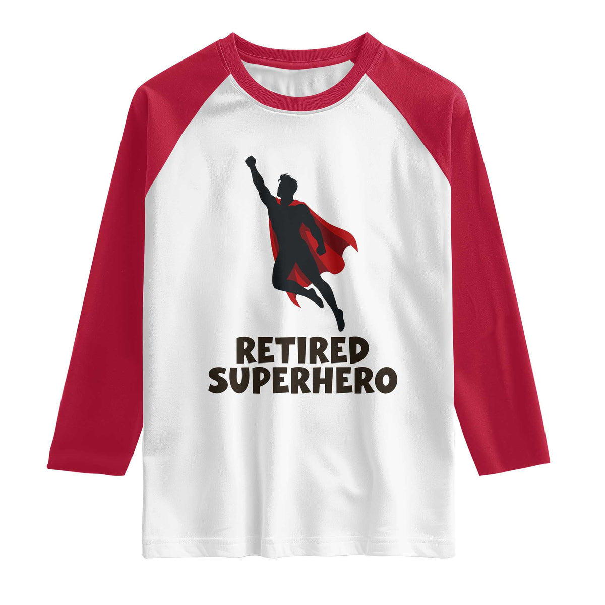 Retired Superhero Retirement Gift Raglan Shirt Flying Red Cape Silhouette Graphic TS12 White Red Print Your Wear