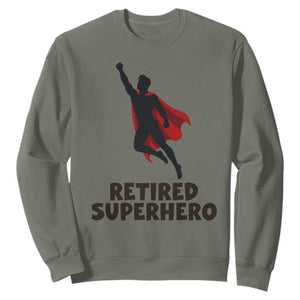 Retired Superhero Retirement Gift Sweatshirt Flying Red Cape Silhouette Graphic TS12 Military Green Print Your Wear