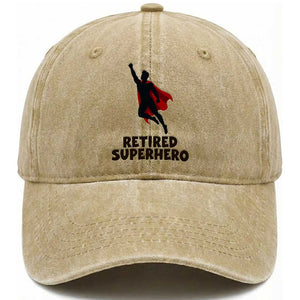 Retired Superhero Retirement Gift Washed Cotton Baseball Cap Flying Red Cape Silhouette Graphic TS12 Print Your Wear