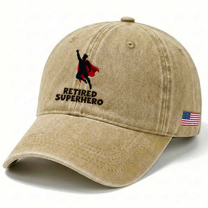 Retired Superhero Retirement Gift Washed Cotton Baseball Cap Flying Red Cape Silhouette Graphic TS12 Print Your Wear