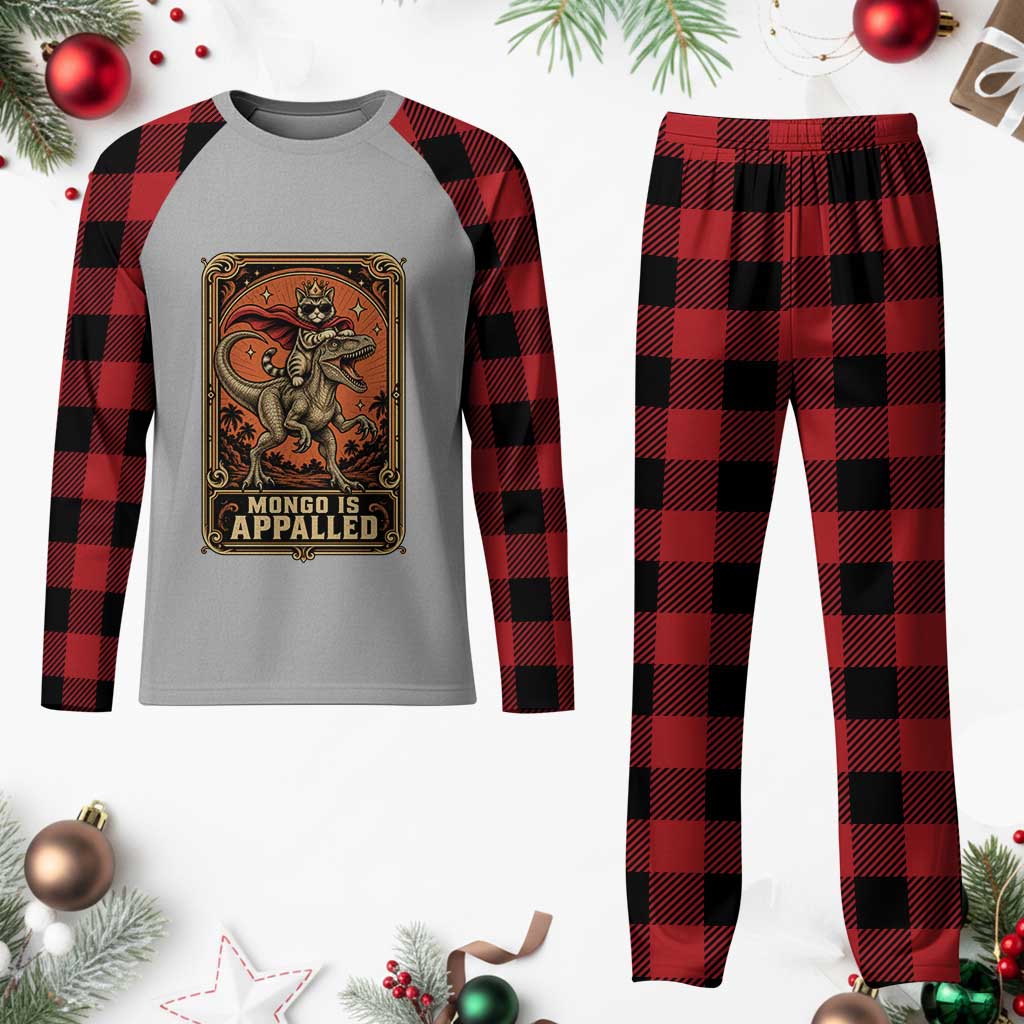 Funny Royal Cat Riding Dinosaur Plaid Pajama Set Fantasy Reader Tarot Card Gift