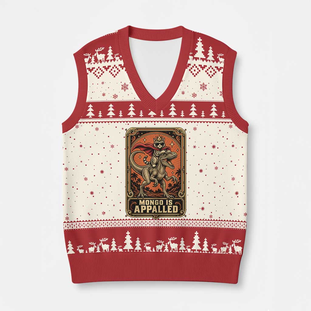 Funny Royal Cat Riding Dinosaur V-Neck Knit Sweater Vest Fantasy Reader Tarot Card Gift