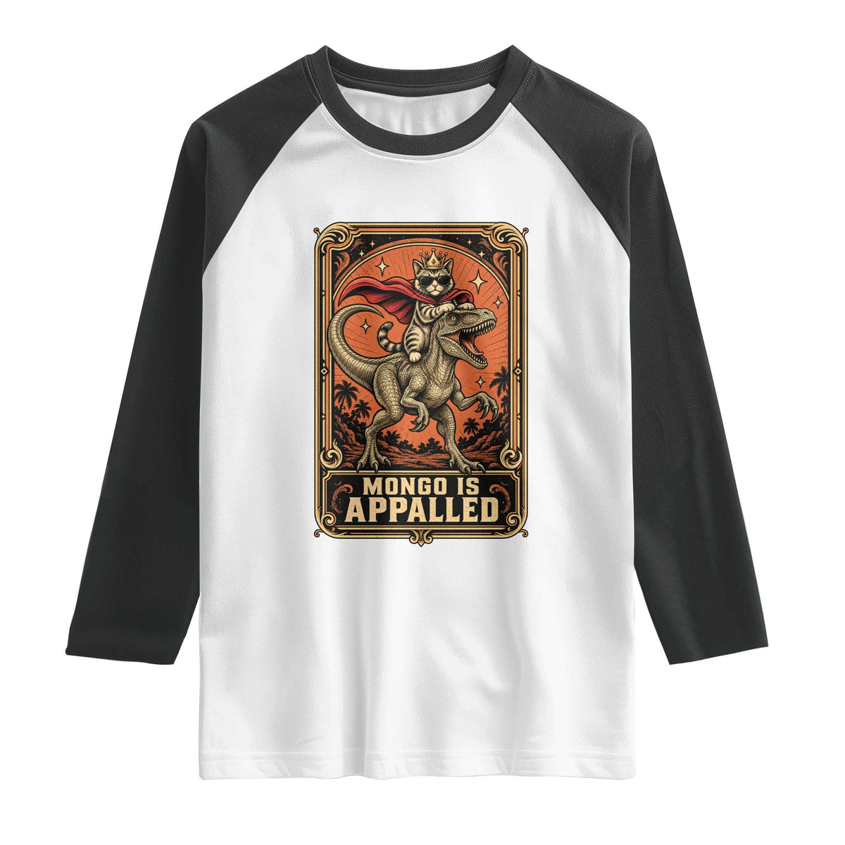 Funny Royal Cat Riding Dinosaur Raglan Shirt Fantasy Reader Tarot Card Gift