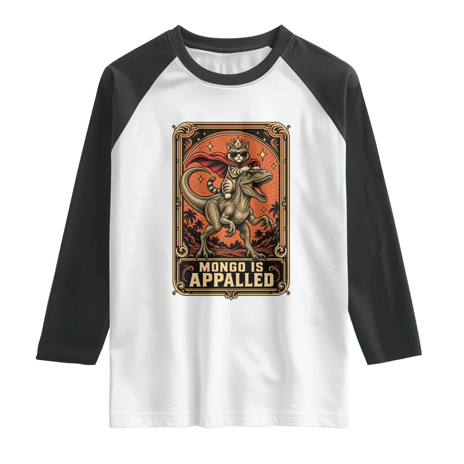 Funny Royal Cat Riding Dinosaur Raglan Shirt Fantasy Reader Tarot Card Gift