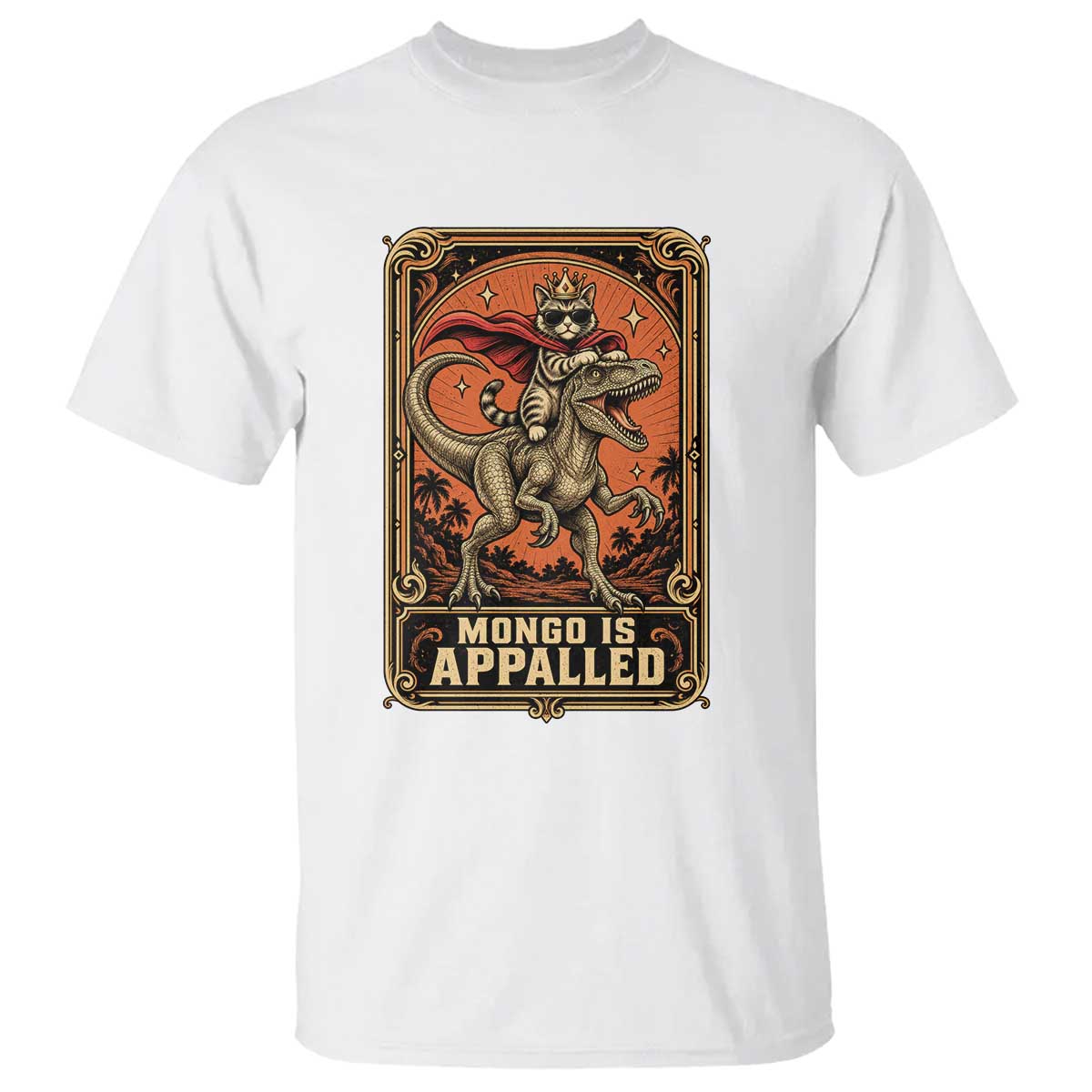 Funny Royal Cat Riding Dinosaur T Shirt Fantasy Reader Tarot Card Gift