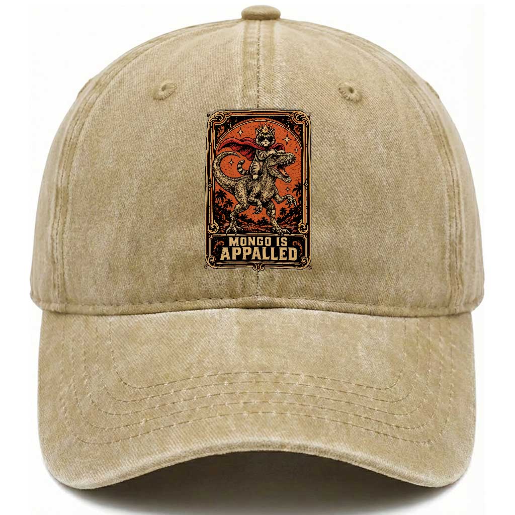 Funny Royal Cat Riding Dinosaur Washed Cotton Baseball Cap Fantasy Reader Tarot Card Gift
