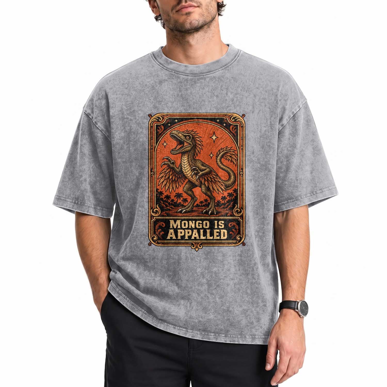 Raptor Dinosaur Lover Washed Cotton T-Shirt Fantasy Reader Tarot Card Gift