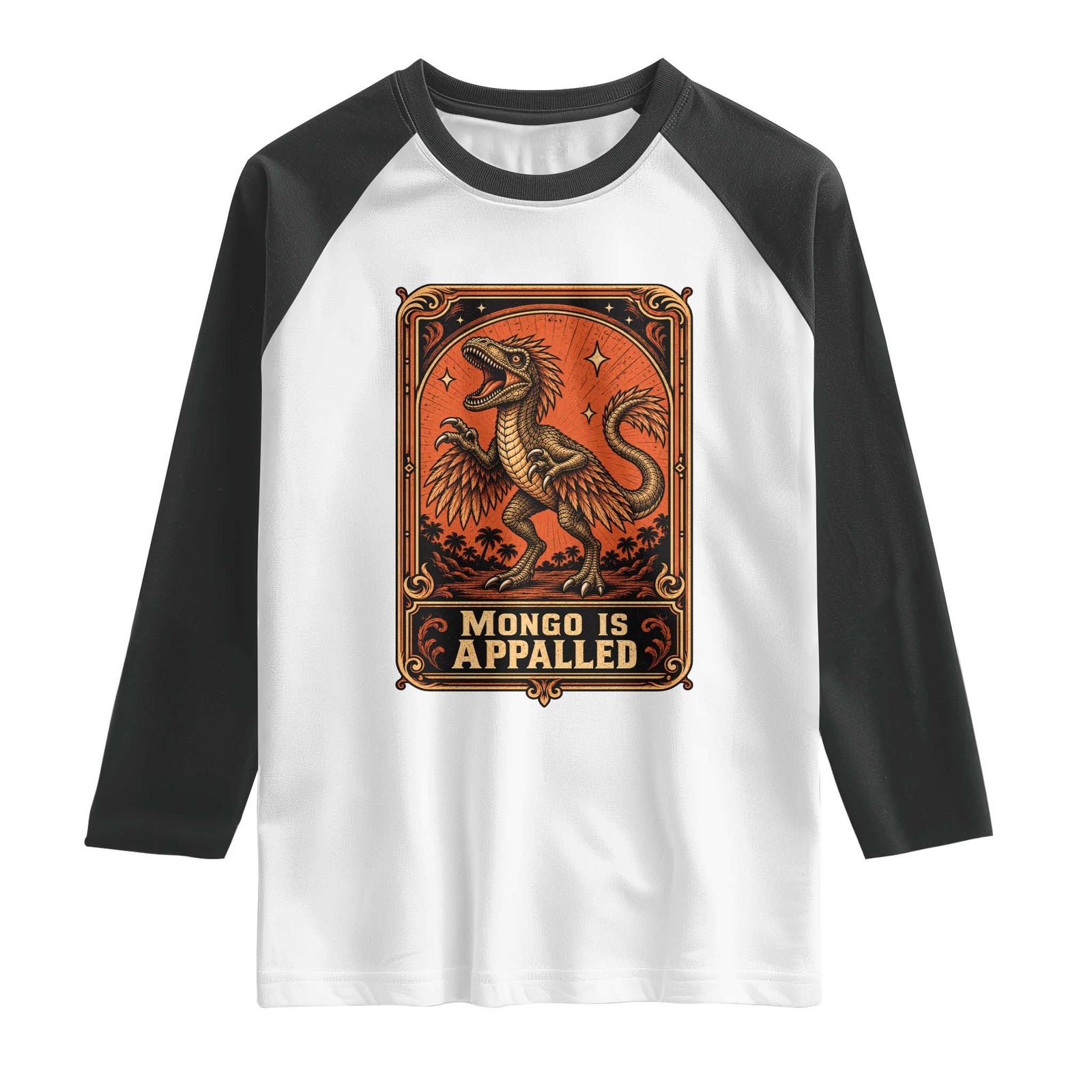 Raptor Dinosaur Lover Raglan Shirt Fantasy Reader Tarot Card Gift
