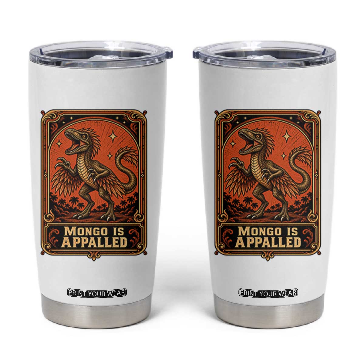 Raptor Dinosaur Lover Tumbler Cup Fantasy Reader Tarot Card Gift