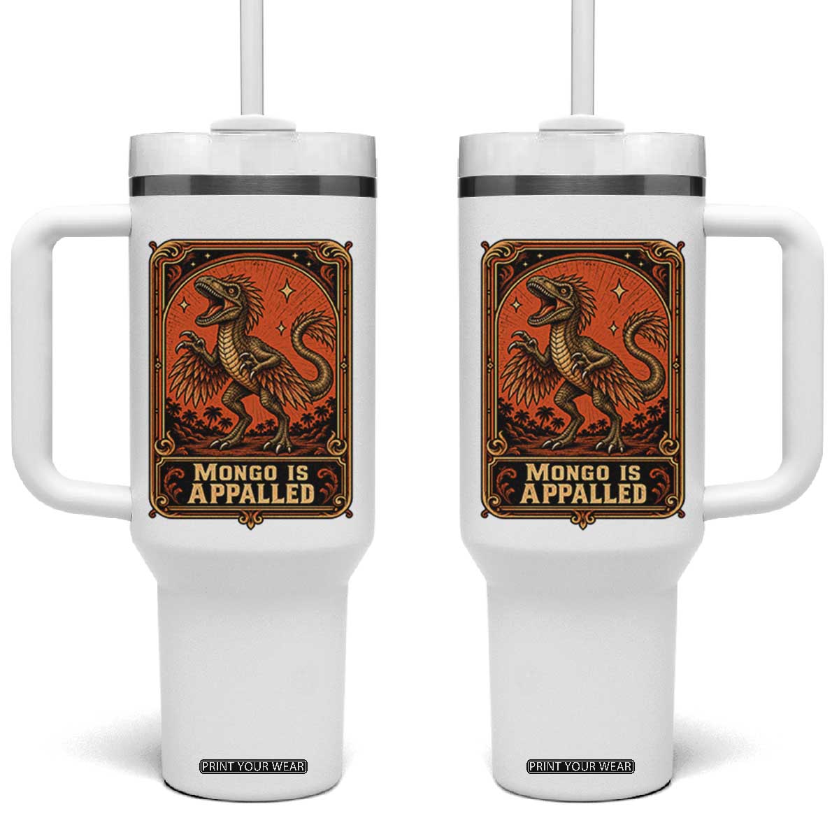 Raptor Dinosaur Lover Tumbler With Handle Fantasy Reader Tarot Card Gift