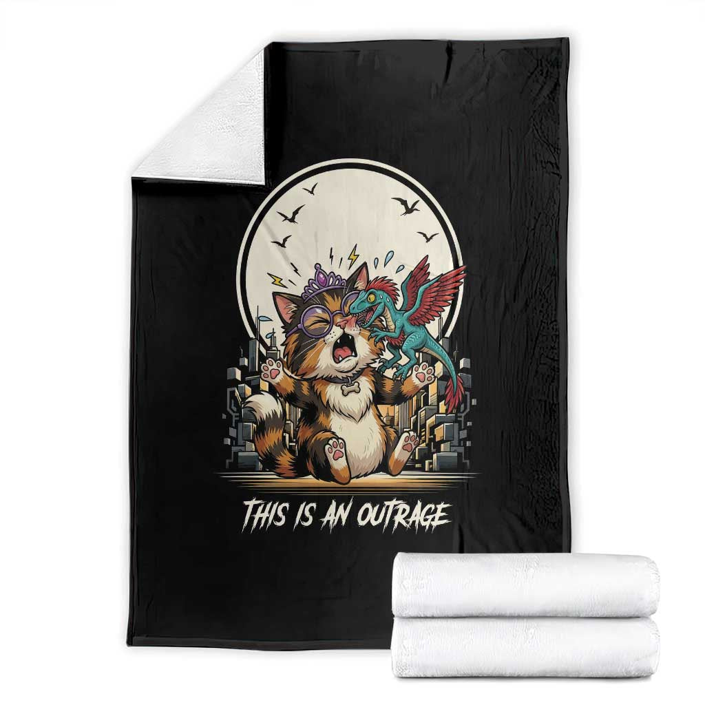This Is An Outrage Princess Cat Throw Blanket Funny Raptor Biting Nose Fantasy Book Lover Gift
