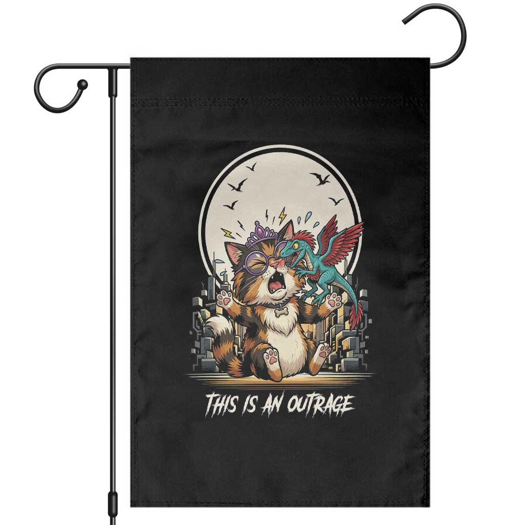 This Is An Outrage Princess Cat Garden Flag Funny Raptor Biting Nose Fantasy Book Lover Gift